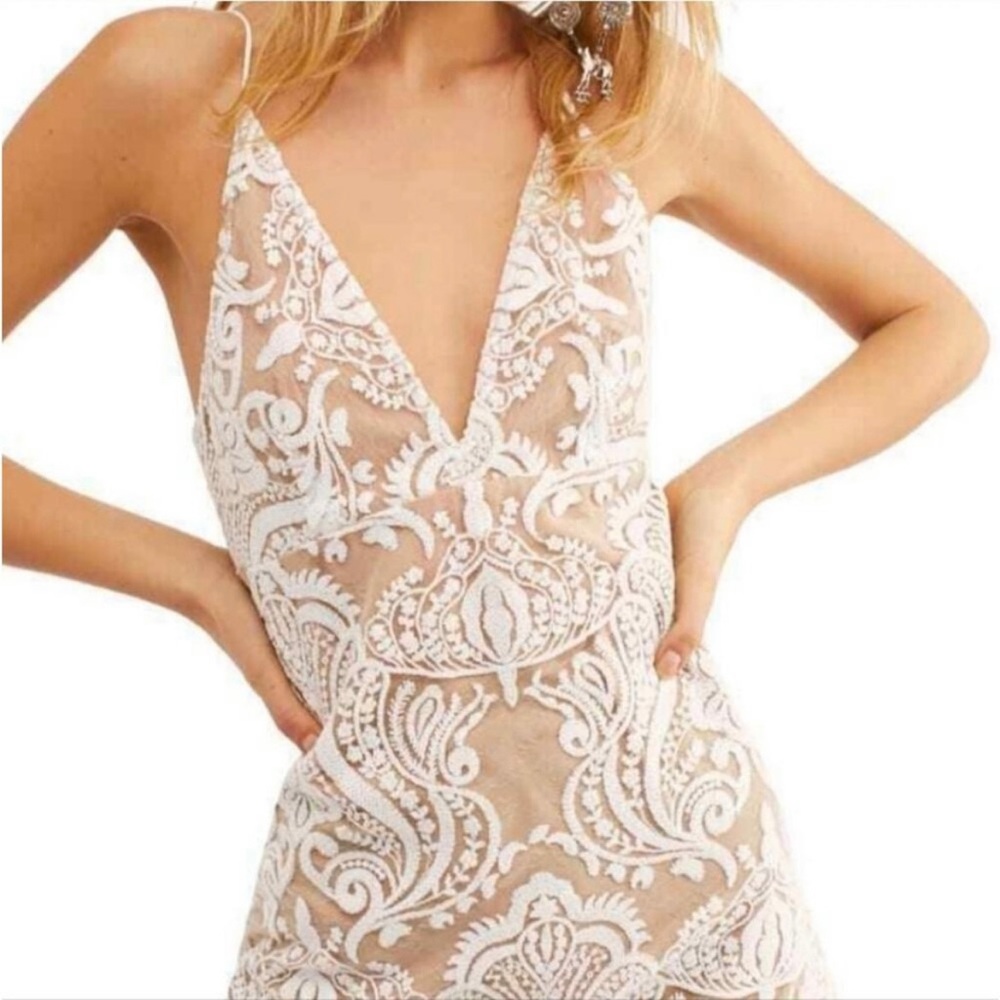 Free people night shimmer mini dress in color ivory
